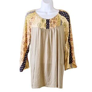 Doe & Rae Womens Floral Boho Tunic Top Size M Cottagecore Pilgrim Country Hippie